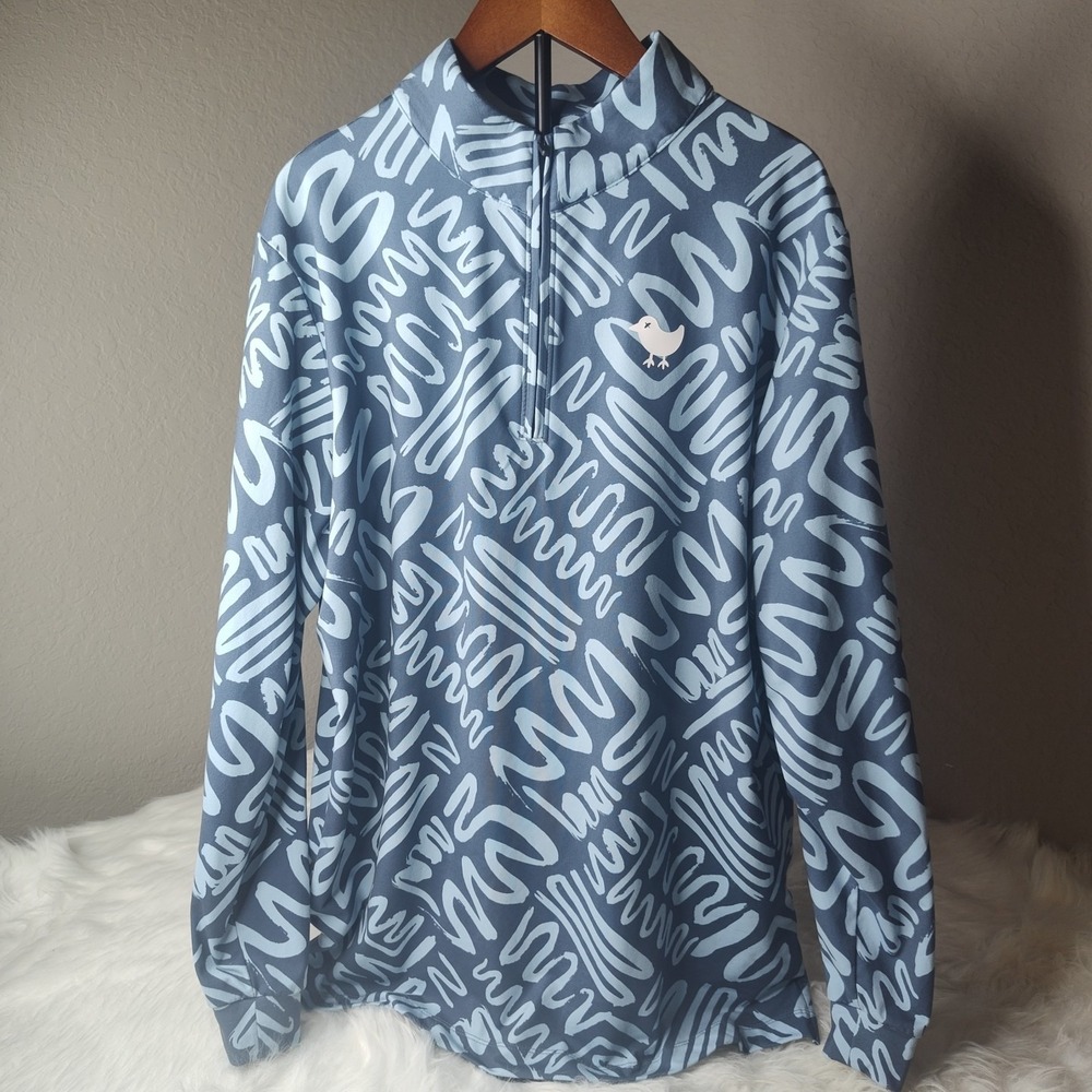 Bad Birdie Quarter Zip Pullover Mens Small Blue Abstract Print Long Sleeve Golf - Picture 1 of 6